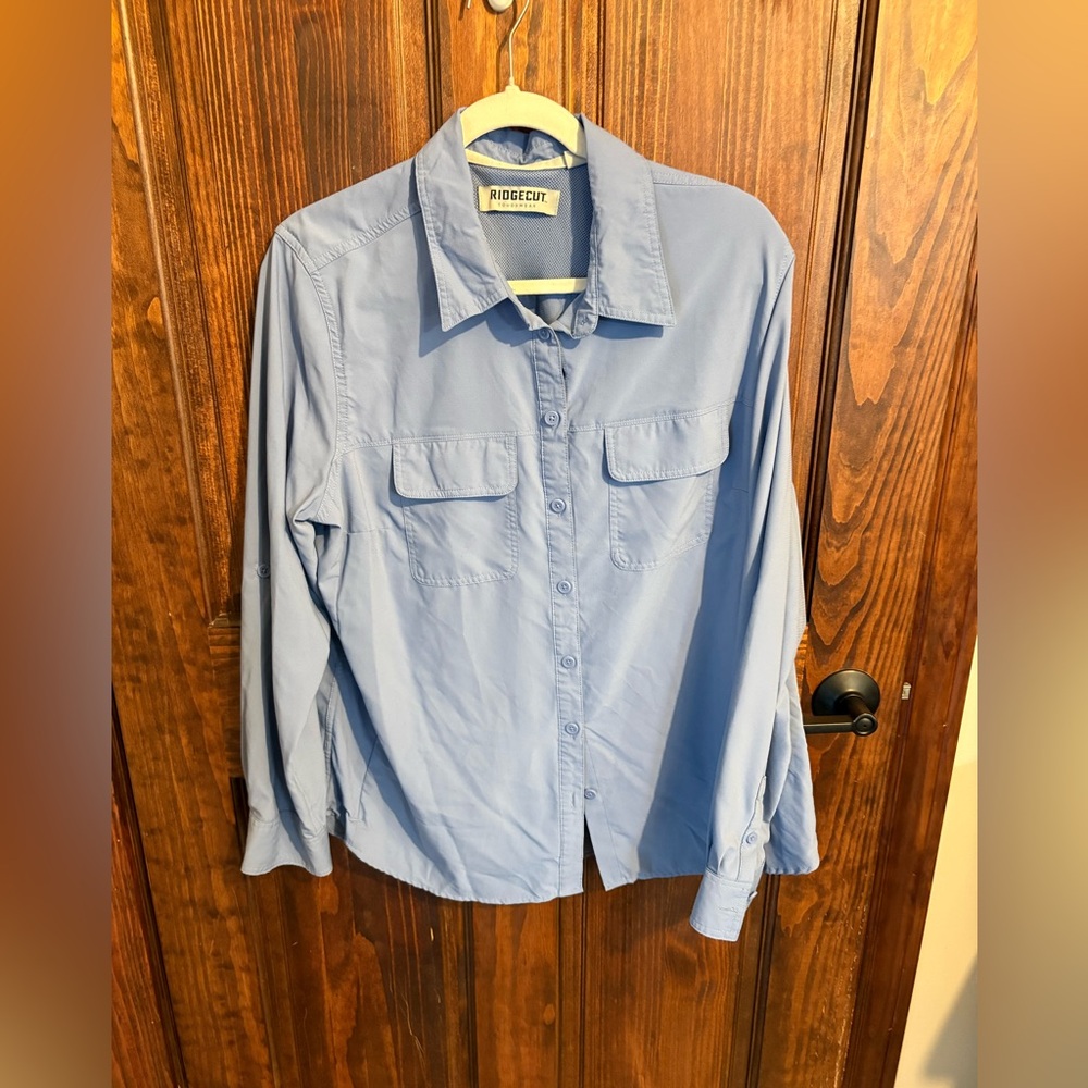 Ridgecut long sleeve button down work shirt blue size XL used Ripstop